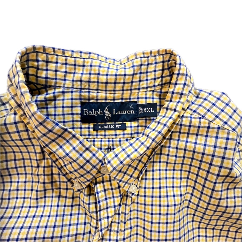 Polo Ralph Lauren Mens Short Sleeve Button Down Shirt Plaid Blue Yellow Size XXL - Picture 4 of 9